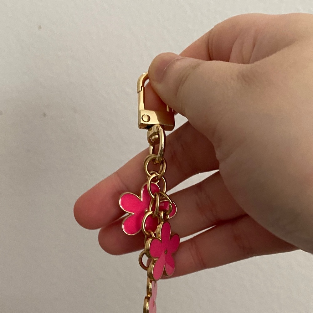 Gold-Tone Keychain with Pink Floral Charms